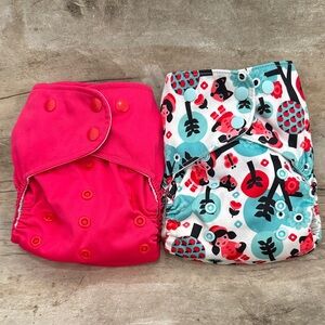 Lalabye Baby, one size cloth diapers reusable. Pair, one print one solid. *USED*